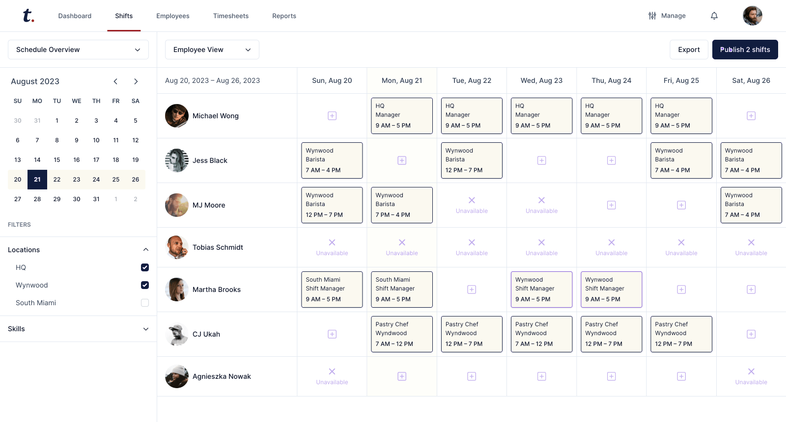 TimeWave schedule page screenshot
